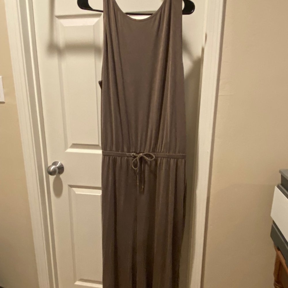 Chico's Taupe Sleeveless Wide-Leg Drawstring Jumpsuit - Picture 4 of 10